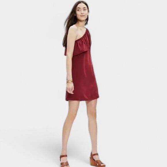 NWT- Madewell Silk One-Shoulder Dress - Picture 1 of 8